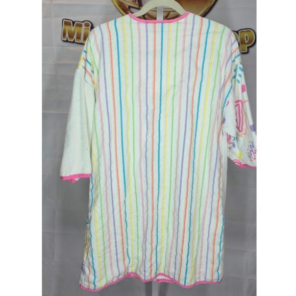 Vandemere Pastel Terry Robe Swim CoverUp Abstract Striped Pool Lounge Wear Large - Picture 2 of 5